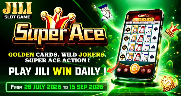 Super Ace JILI slot game with golden cards and wild jokers